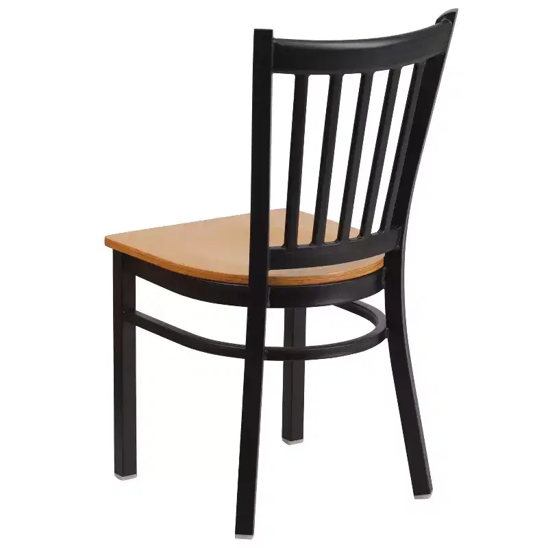 Black Metal Frame Vertical Back Dining Chair – Vinyl or Wood Seat, Seats 1
