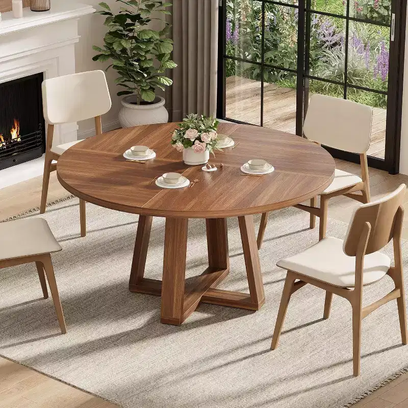 47-Inch Round Dining Table, Seats 4-6, Farmhouse Style with Wood Cross Base, for Living Room and Dining Room
