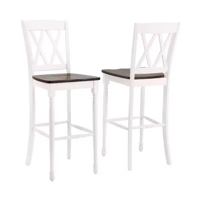 Set of 2 Shelby Barstools Distressed White - Crosley: Molded Wood Seat, Rubberwood Legs, Armless Design