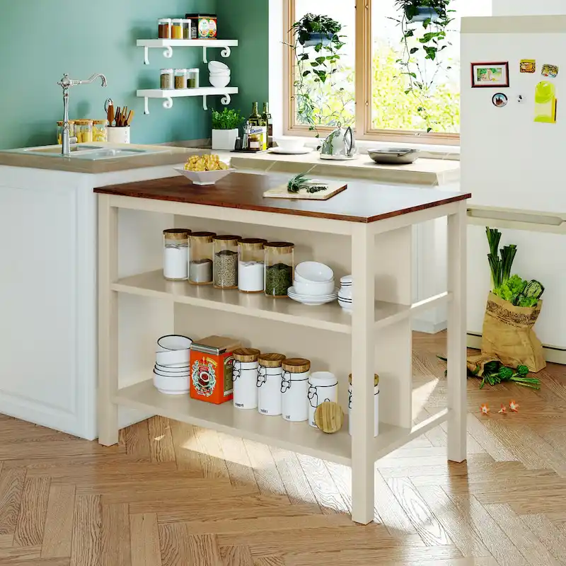 Topmax Solid Wood Rustic 45 Stationary Kitchen Island