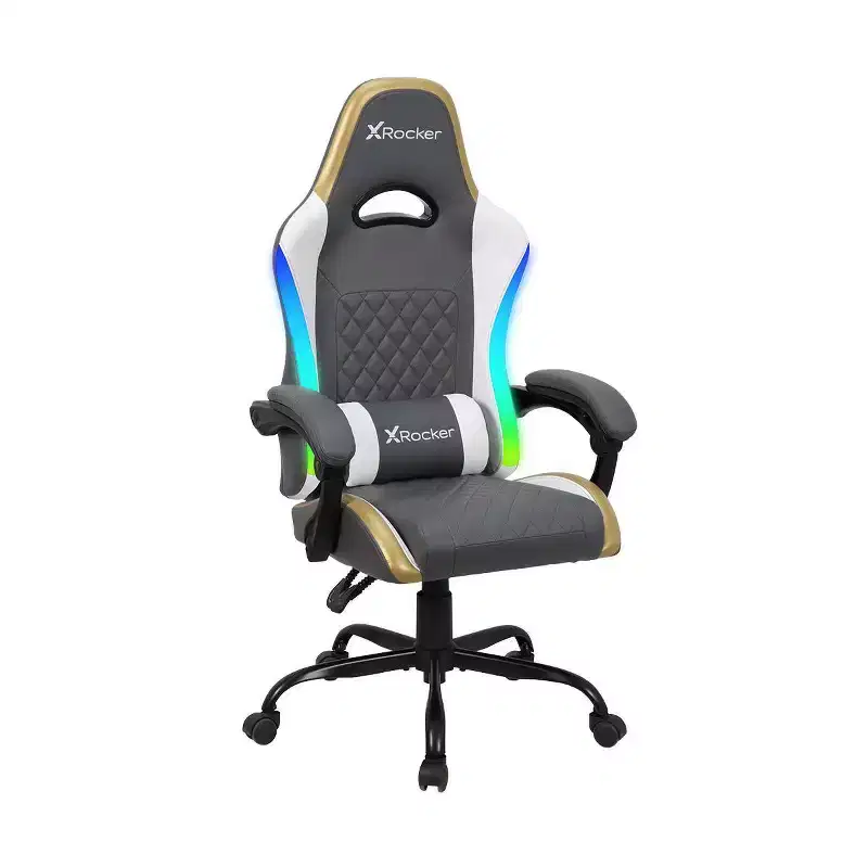 X Rocker RGB LED Extra Comfort Ergonomic PC Gaming Chair Gray/White/Gold