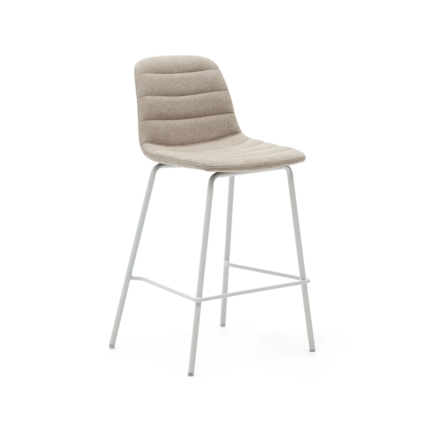 Mid-Century Beige Steel Barstool with Upholstered for Kitchen