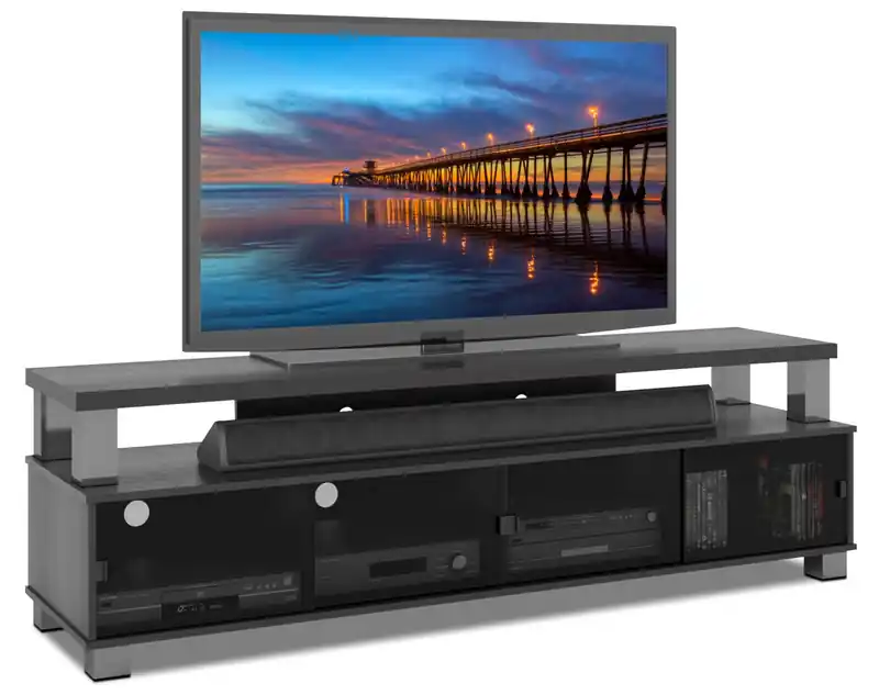 75 Modern TV Stand with Storage and Cable Management for TVs up to 85- Black with Glass