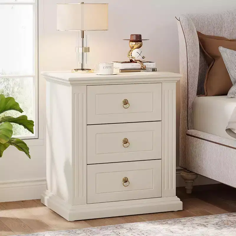 3-Drawer Nightstand, Modern Night Stand with Storage Drawers, Wood Bedside Table Side End Table for Bedroom, Beige