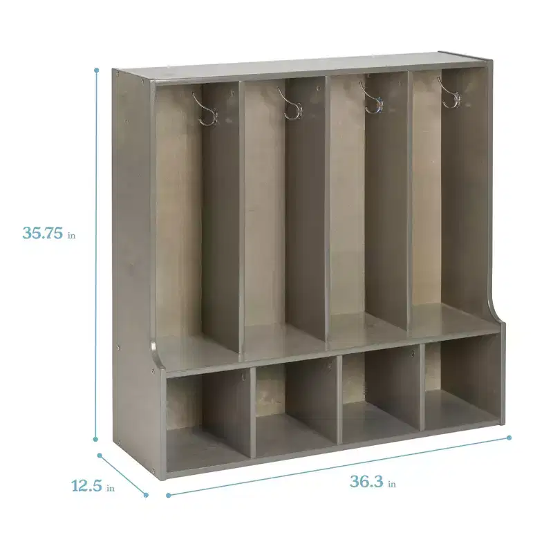 ECR4Kids Streamline 4-Section Toddler Coat Locker with Bench, Classroom Furniture