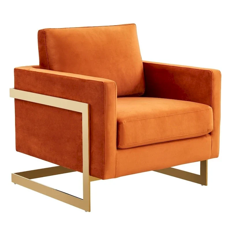 LeisureMod Lincoln Mid-Century Velvet Accent Arm Chair With Gold Frame - 34