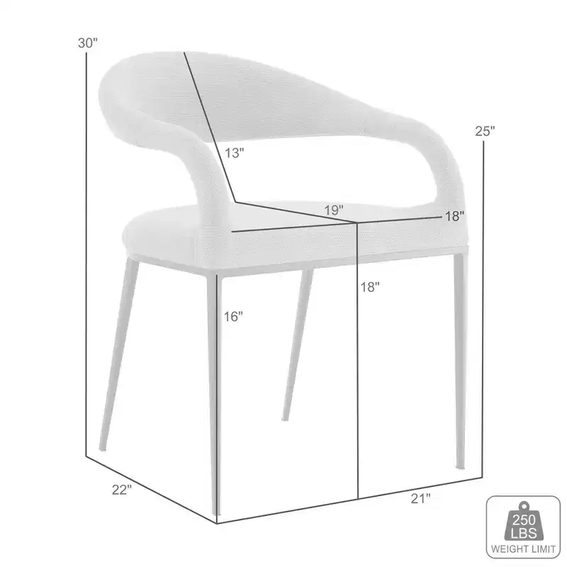 Set of 2 Upholstered Iron & Fabric Dining Chairs with Arms, 250LBS, Low Back