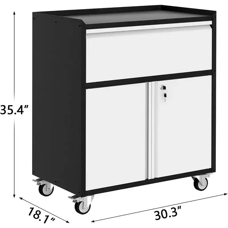 Rolling Garage Storage Cabinet, Heavy Duty Metal Tool Cabinet with Drawer, Adjustable Shelf, Lock & 4 Wheels, Tool Cart for Home Office Workshop