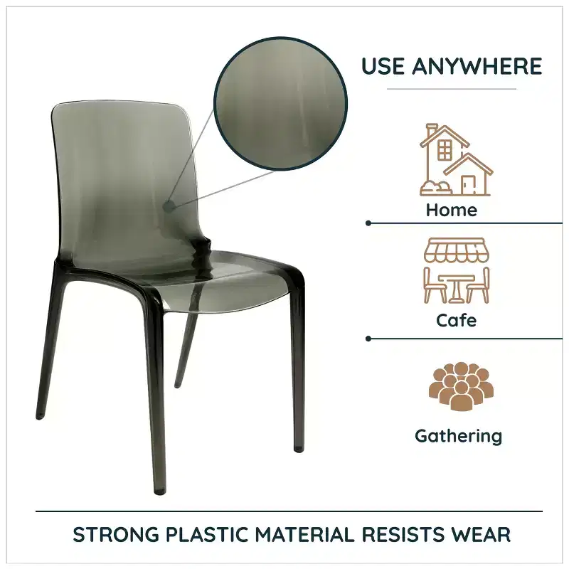 Clear Acrylic Dining Chair Set of 2 Stackable Waterfall Edge Lightweight 275 lbs