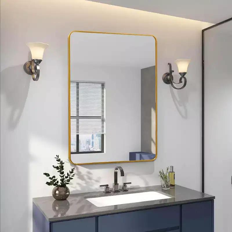 24 x 36 Inch Gold Metal Framed Rectangular Wall Mirror Decorative Mirror for Bathroom Vanity