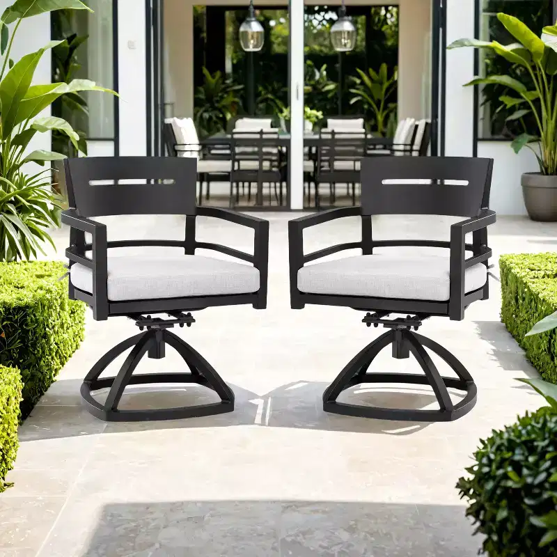 Christopher Knight Home Olivia Modern Aluminum Stable Base Swivel Chairs with Removable Sunbrella Cushions ( Set of 2)