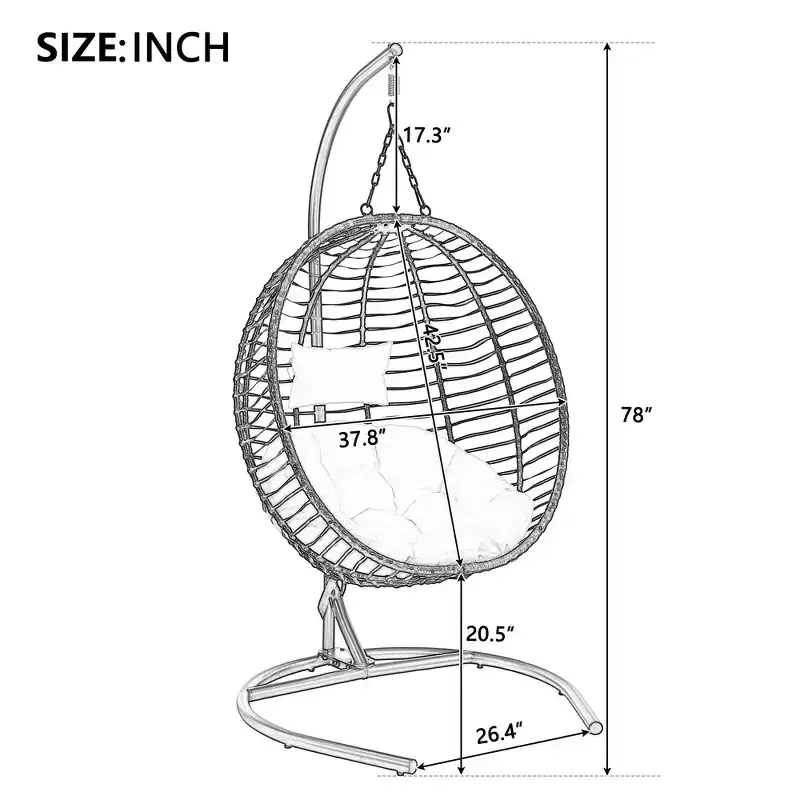 Whisen Single Person Folding Egg Chair with Stand, Hammock Swing Chair with Adjustable Anti-Slip Feet