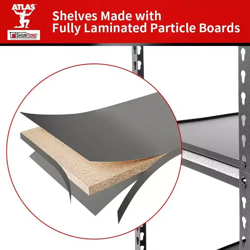 Atlas Shelving 5-Tier 36"x18"x72" 4000lbs Steel Boltless Shelving with laminate Deck Dark Gray