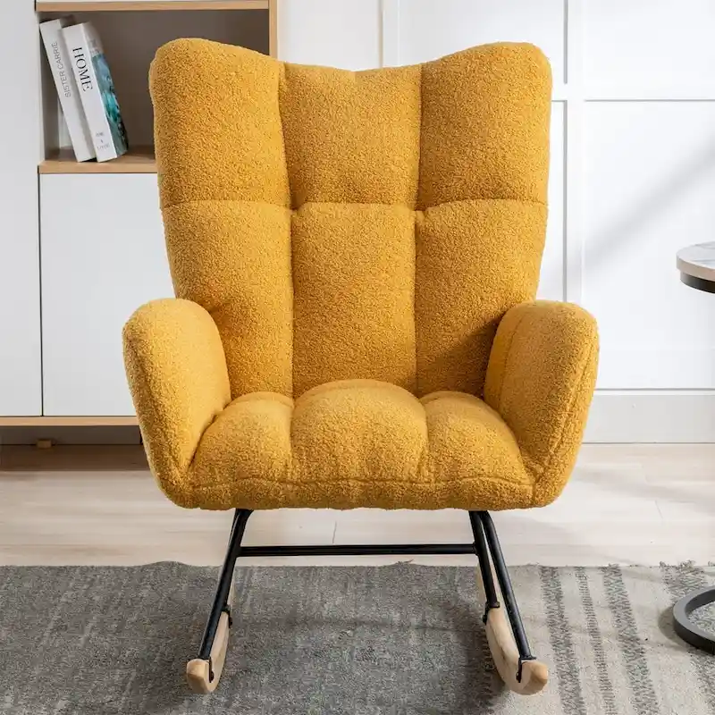 Rocking Chair Upholstered Glider Rocker Rocking Accent Chair Padded Seat with High Backrest Armchair