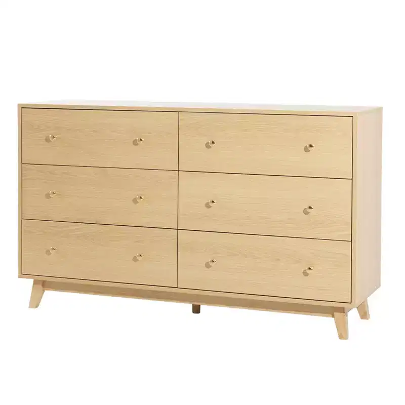 6 Drawer Dresser, Wooden Chest of Drawers with Anti-tip Device, Modern Minimalist, Light Wood