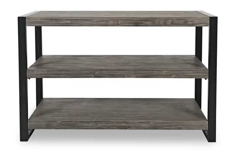 50 Modern Sofa Table with Shelf - Grey with Black Metal Legs