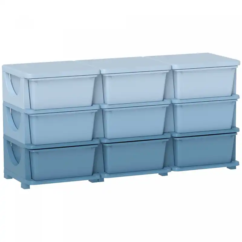 Storage Organizer With 9 Plastic Bins, 3 Tier Drawer Chest Utility For Kids Bedroom Nursery Kindergarten Living Room For Boys Girls Toddlers