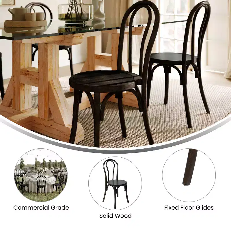 Emma and Oliver Set of 2 Solid Wood Thonet Style Stack Dining Chairs