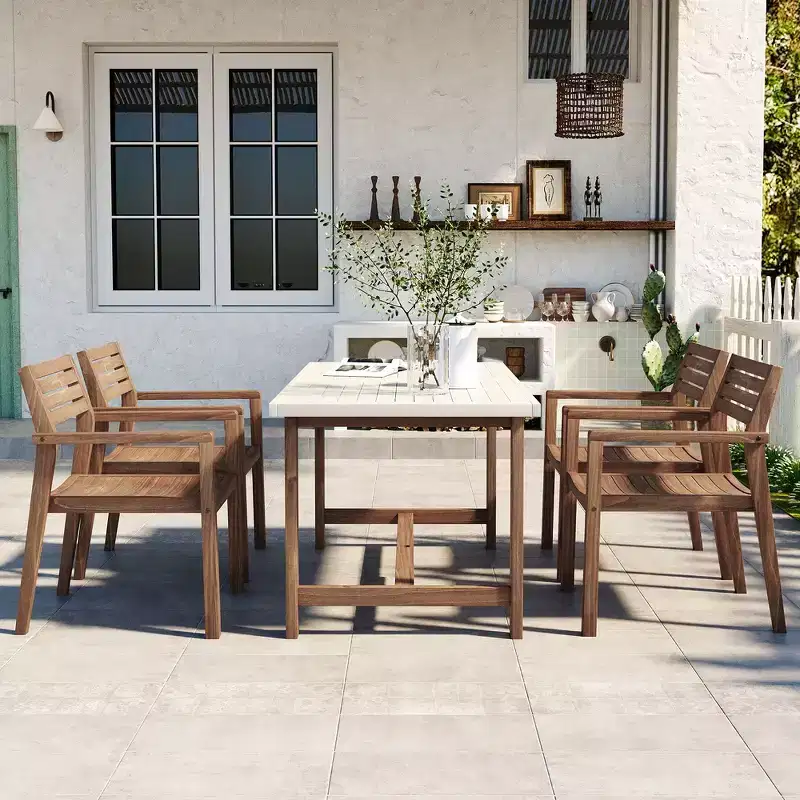 Whisen 5-Piece Outdoor Patio Dining Set with Acacia Wood Table and 4 Chairs, Umbrella Hole, Suitable for Lawn, Garden, Poolside & Indoor