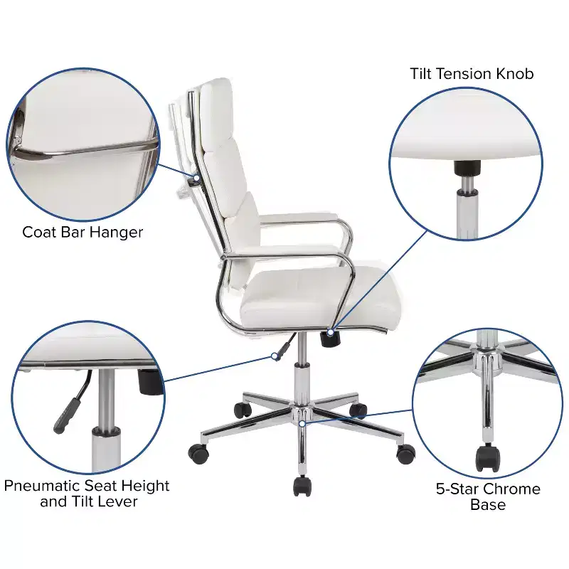 High Panel-Back Ergonomic Office Chair with Padded Metal Arms Executive Swivel Computer Desk Chair