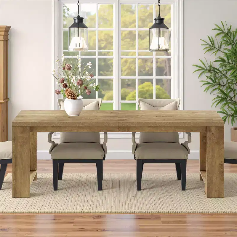 86.61 Spacious Dining Table, Sturdy Wide Legs Multifunctional Desk with Easy Assembly