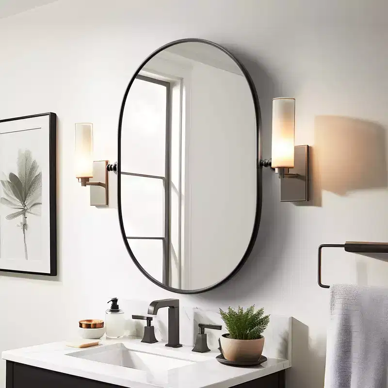 31 In.H X 24 In.W Black Iron Runway Hardware Hanging Mirror Frame Wall Mirror