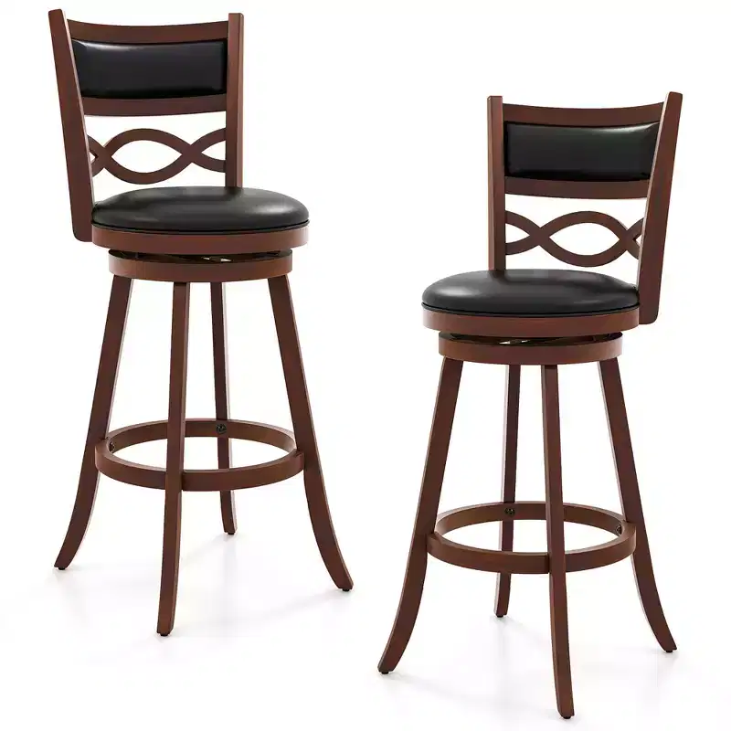 Costway 29 Bar Height Stools Set of 2 w/Rubber Wood Frame Faux Leather Upholstered Seat