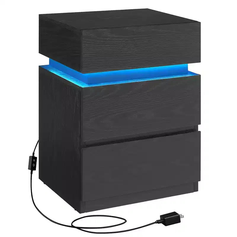 VASAGLE Nightstand with LED Lights, Adjustable Light Colors, Bedside Table, Side Table with 3 Drawers, 13.8 x 15.7 x 21.7 Inches