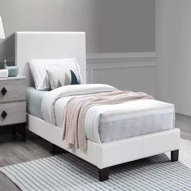 Royal Hampton Transitional Style Leatherette Queen Bed with Padded Headboard, White