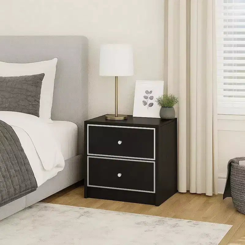 Hampton Style Table with 2 Storage Drawers and Intricate Trimming, Black
