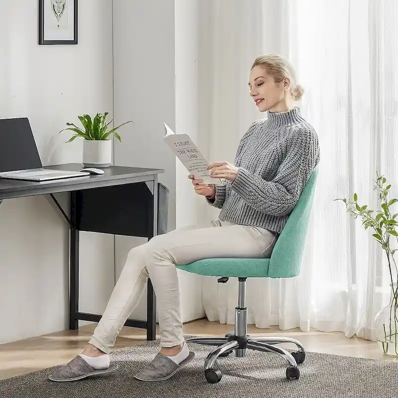 Office Chair with Wheels, Adjustable Height Fabric Upholstered Computer Desk Chair Swivel