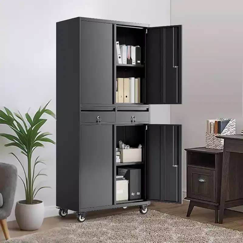 73-Inch Metal Storage Cabinet with Drawers, Locking Doors, and Wheels