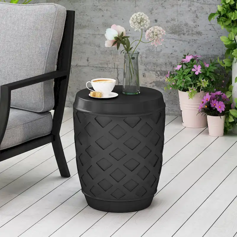 Contemporary Concrete Side Table with Lattice Design, Black