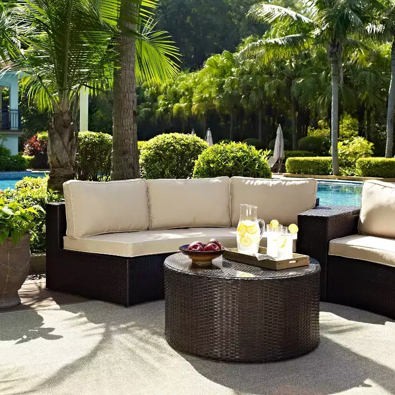 Catalina 2pc Outdoor Wicker Sectional Set: Modern Patio Sofa & Coffee Table, UV-Resistant, Hand-Woven, Steel Frame