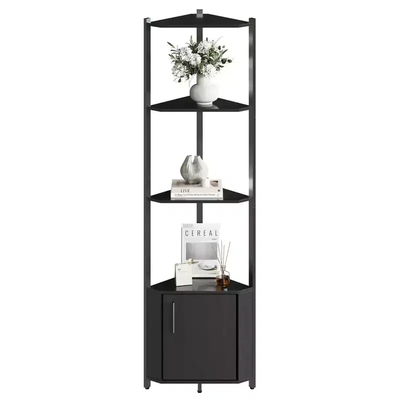 5-Tier Corner Shelf Rack - 50 Tall Metal & Wood Storage Organizer for Kitchen, Living Room, Bedroom, Bathroom & Office