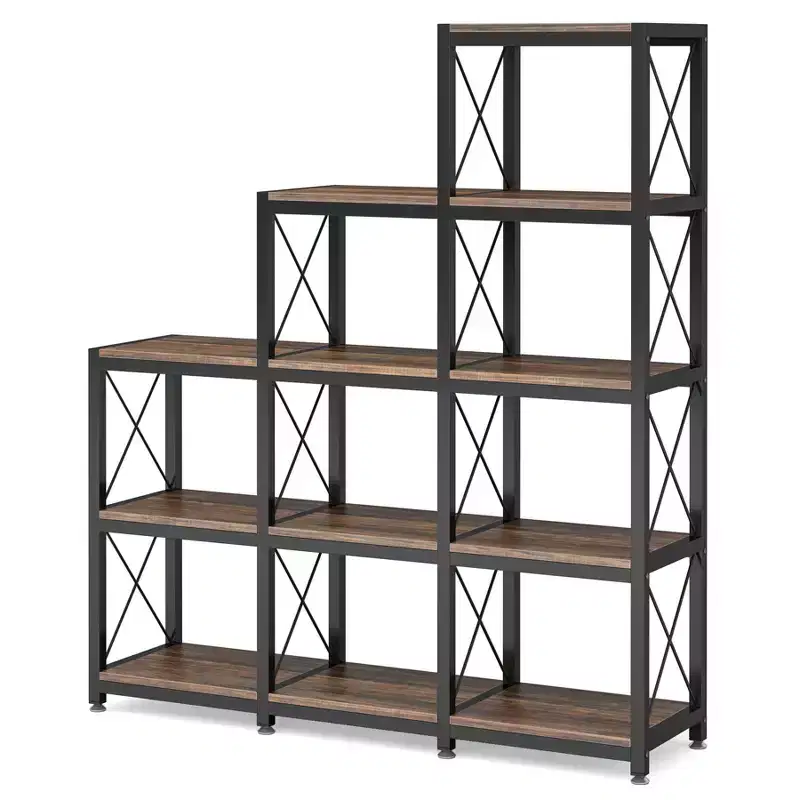 12-Shelf Ladder Corner Bookshelf - Metal & Wood