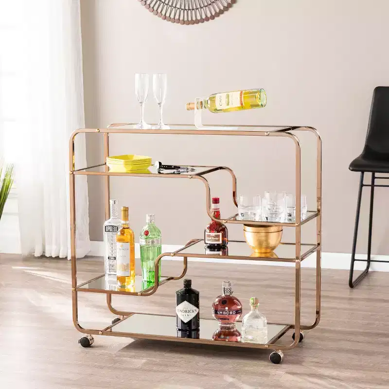 Iron Mirrored Bar Cart with 6 Shelves, 33.75