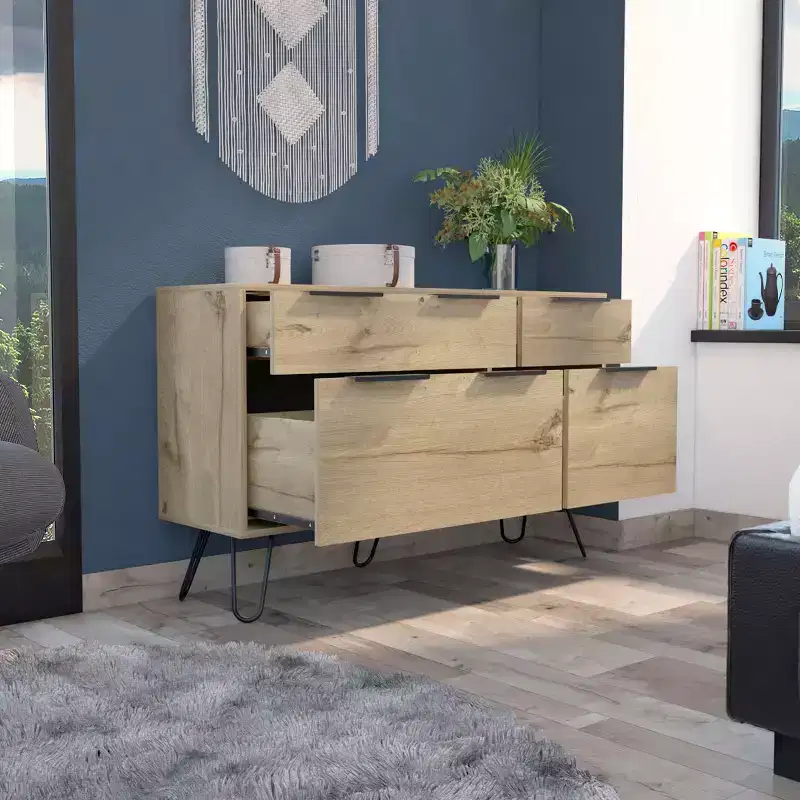 Okak 3/4-Drawer Dresser Compact Storage for Clothing, Sturdy Steel Legs and Durable Top Surface, for Living Room/Bedroom/Office, Light Oak