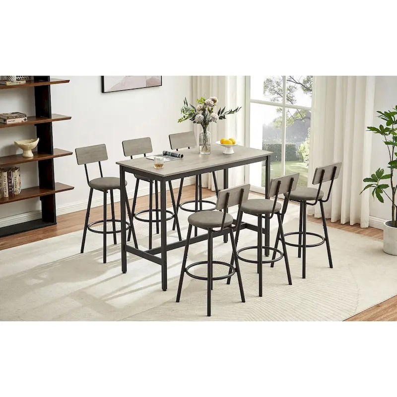 7-Piece Bar Table and Chairs Set with PU Leather Stools