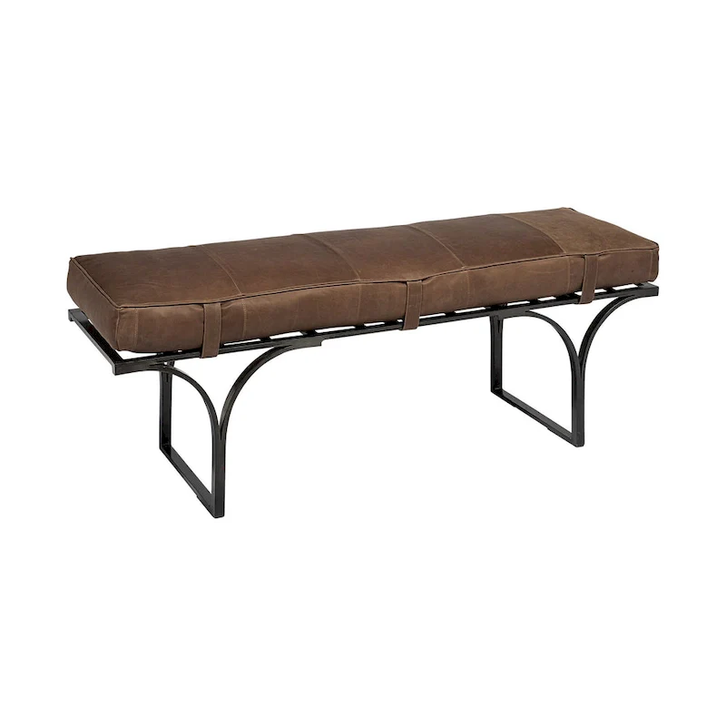 Brown & Black Genuine Leather Bench, 2-Person, 55
