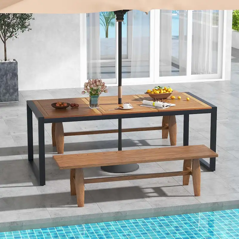 Costway 79 Acacia Wood 8-Person Patio Table with 1.9 Umbrella Hole, - See Details