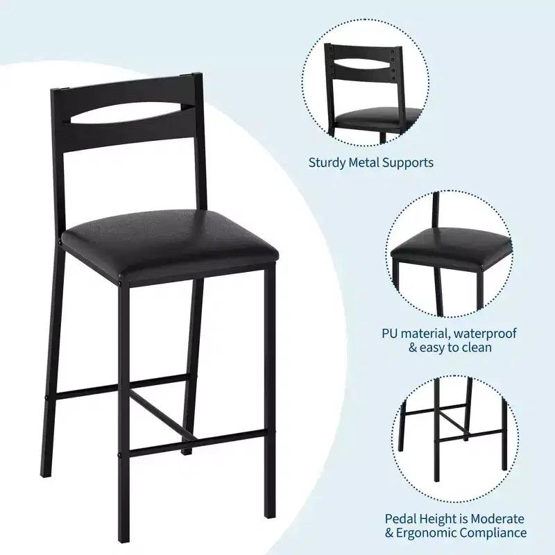 Kitchen Table Set with Storage Shelves & 2 Upholstered Chairs - Iron and Wood Dining Table for Small Spaces, Apartments, Condos