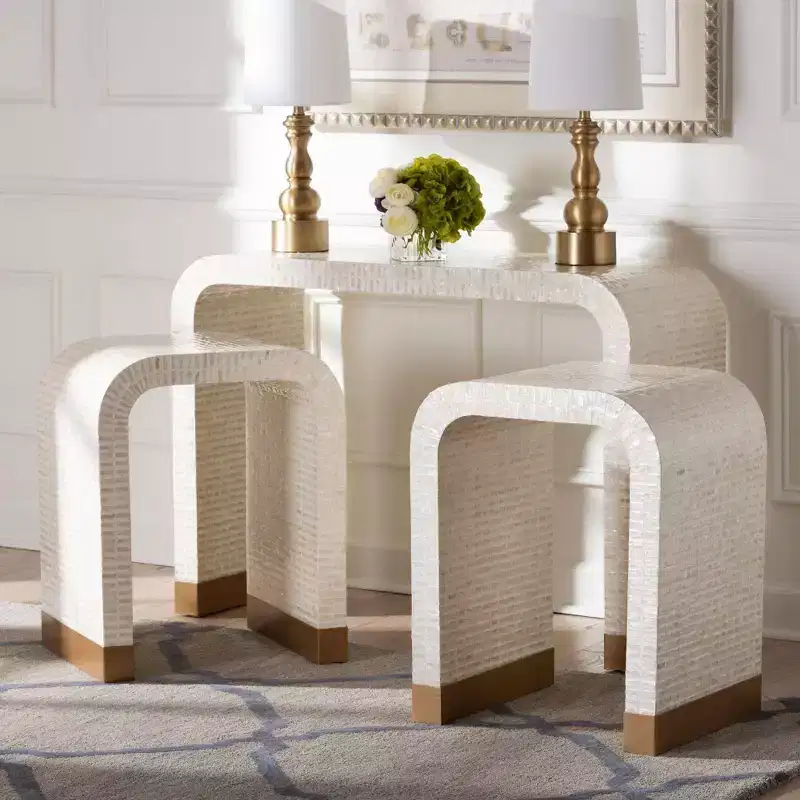 bali & pari 3pc Carlyn Mother of Pearl Capiz Shell Accent Table Set Beige/White/Gold