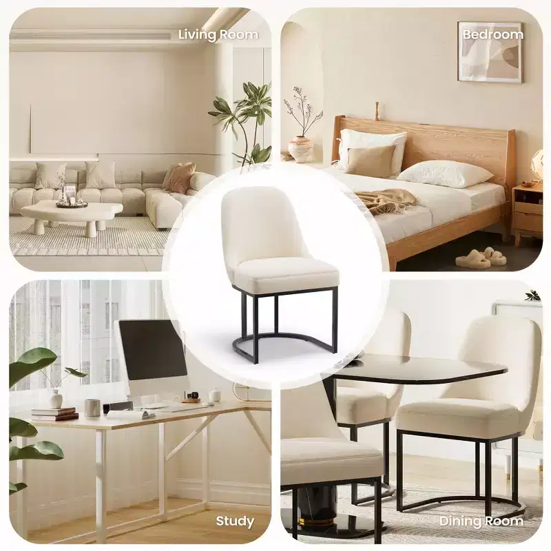 Set of 2 Upholstered Dining Chairs with Sturdy Metal Frame & Curved Back, Adjustable Height Feet for Kitchen and Living Room