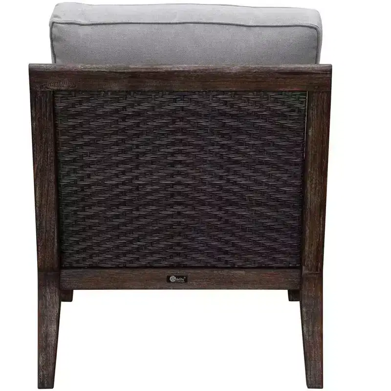 Courtyard Casual Bermuda FSC Teak Club Chair FSC Teak Rustic Taupe Stain with Weathered Gray Wicker Fully Assembled