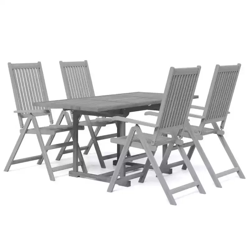 vidaXL Garden Dining Set Grey Solid Acacia wood Standard Extendable