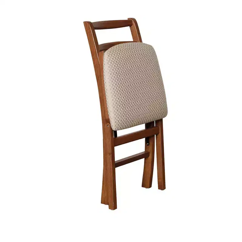 Folding Chairs Set of 2, Shaker Ladderback Upholstered Seat, Solid Hardwood, Folds to 8.25