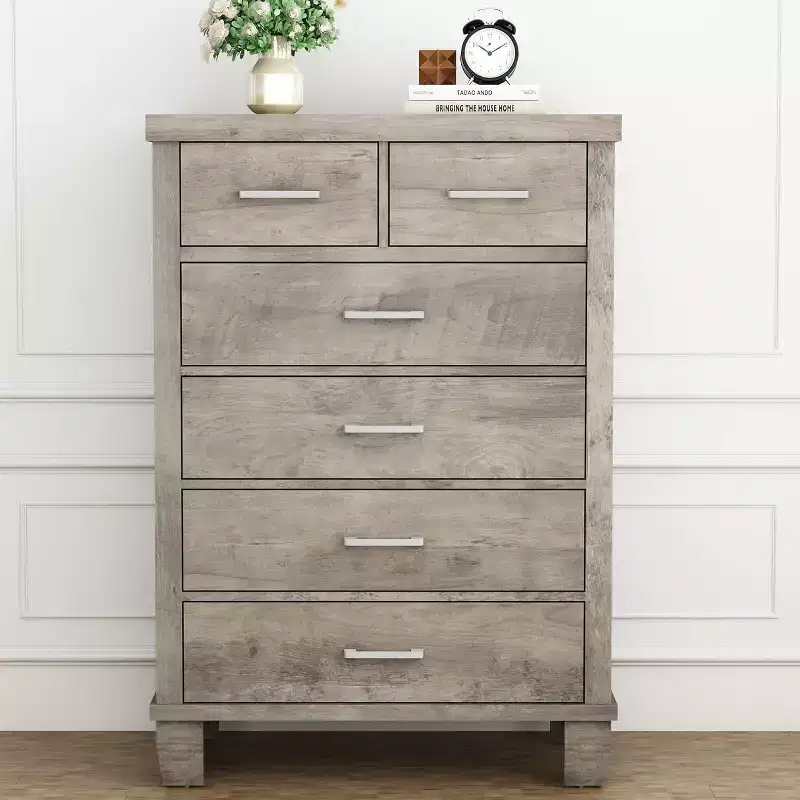 Acekool 6 Drawer Tall Dresser, Modern Chest with Metal Handles, Vertical Storage Organizer for Bedroom and Closet