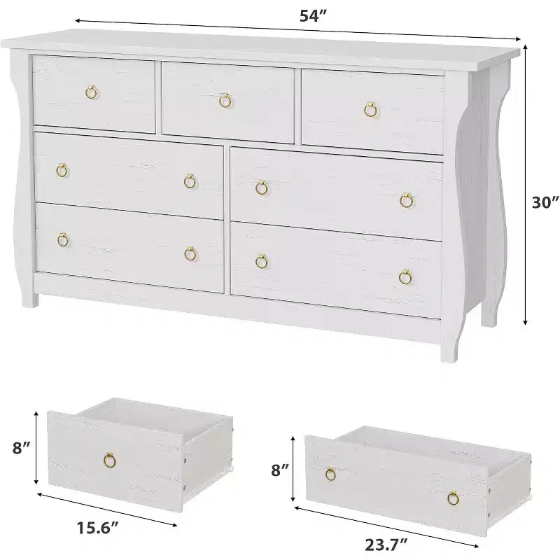 54 Wide 7-Drawer Dresser - Freestanding Storage for Bedroom Living Room Entryway