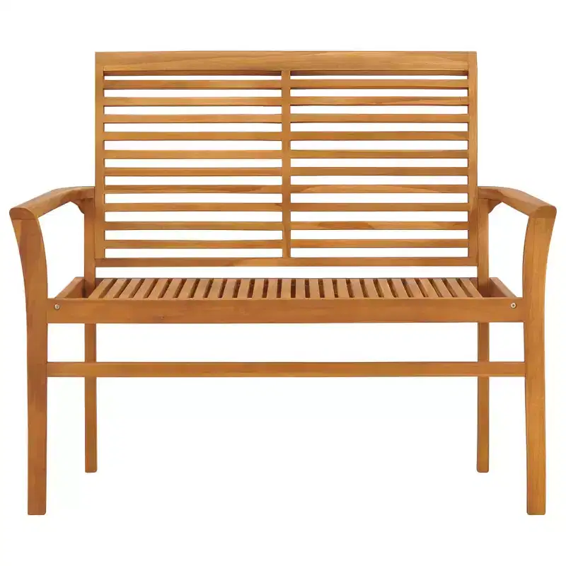 Patio Bench Natural wood, bright green cushion Smooth teak hardwood